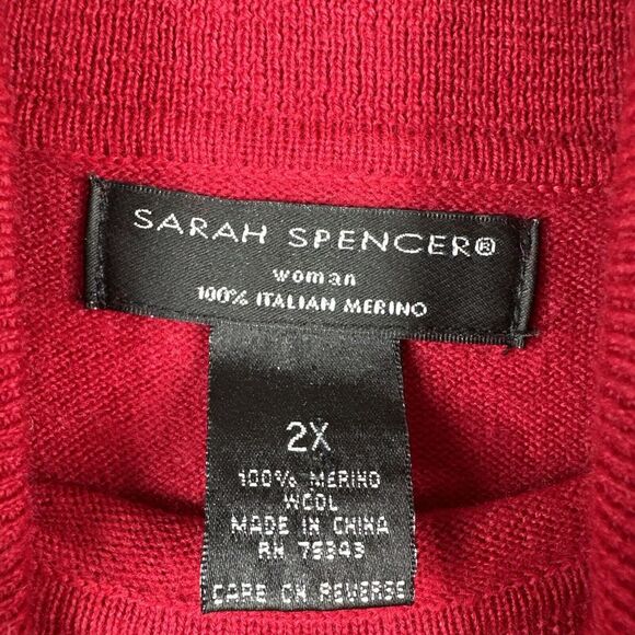 Sarah Spencer Womens Sweater 2X Red 100% Italian Merino Wool Turtleneck Pullover - Picture 5 of 8